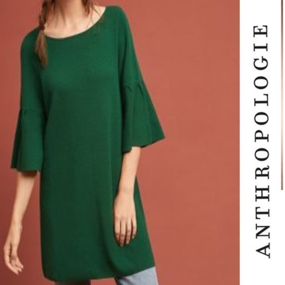 Anthropologie Moth Bell Sleeve Tunic Sweater Dress Kelly Green XS A